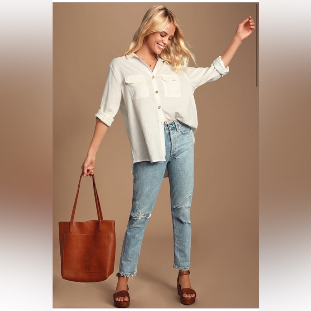 Lulus Mary Louise White Long Sleeve Button-Up Top